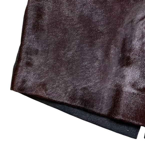 Club Monaco Collection Wool Genuine Calf Hair Leather Lana Skirt Burgundy Size 4 - Picture 4 of 8